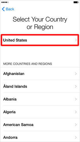 Select country or region