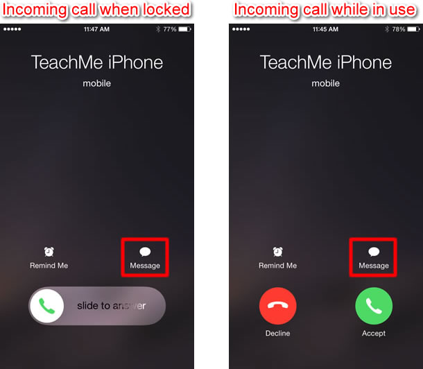 Phone Call Response Options When Unable To Take The Call Teachme Iphone