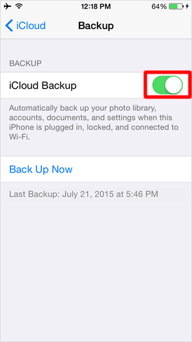 Turn iCloud Backup on