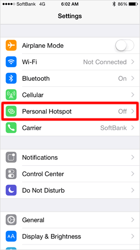 Open Personal Hotspot