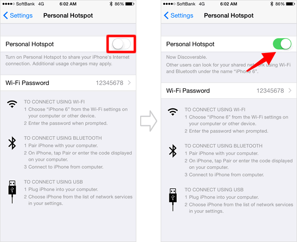 Turn on Personal Hotspot