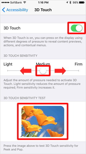 Adjust 3D Touch sensitivity