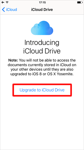Upgrade iCloud account to iCloud Drive