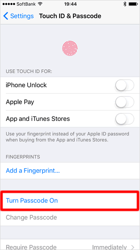 Turn passcode on