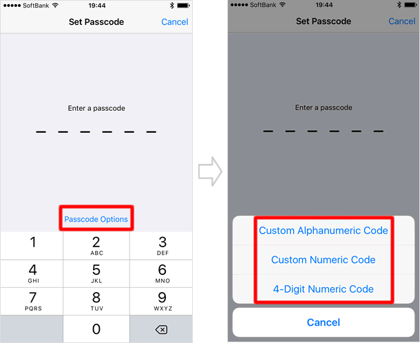 passcode options