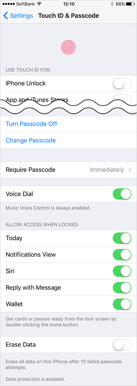 Advanced passcode settings